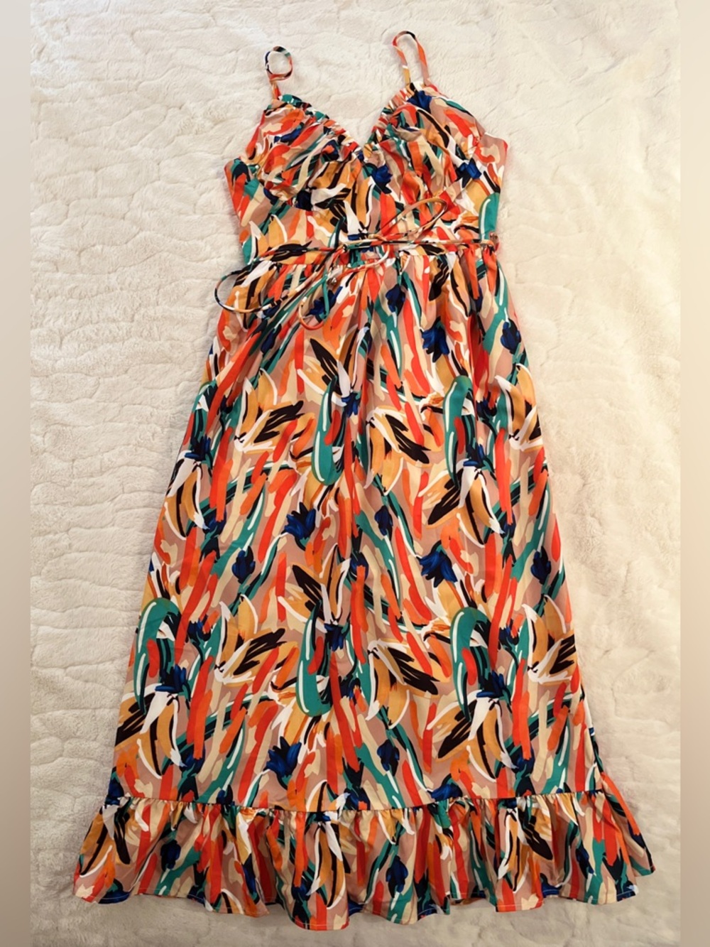 Commense Multicolor Orange & Green Midi Dress - Picture 4 of 9